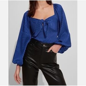 New EXPRESS Satin Jacquard Tie Front purple Thong Bodysuit XS S Retail $70